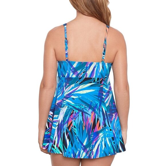 Swim Solutions Women's Size 18 Tropical Print Tummy Control Bow Front Swimdress - Picture 3 of 11